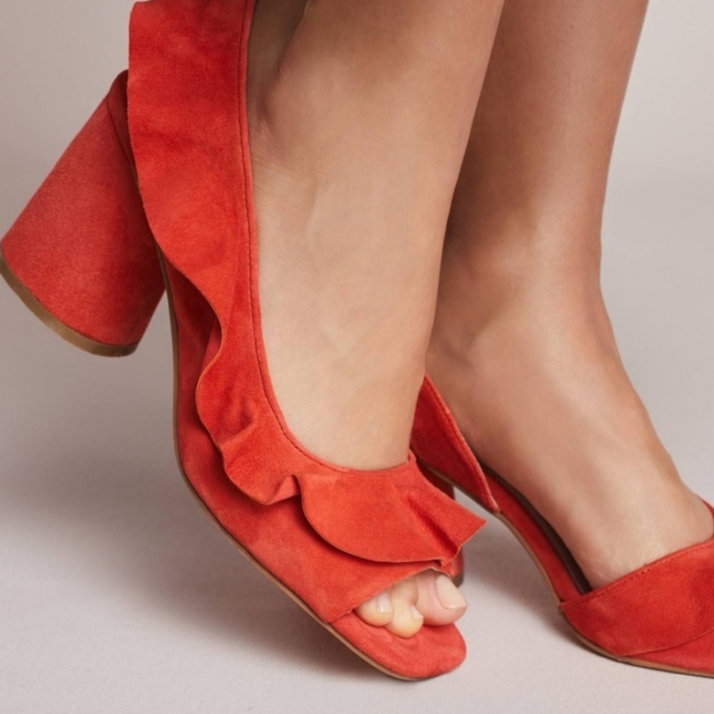 Anthropologie Silent D Ruffle Heeled Sandals